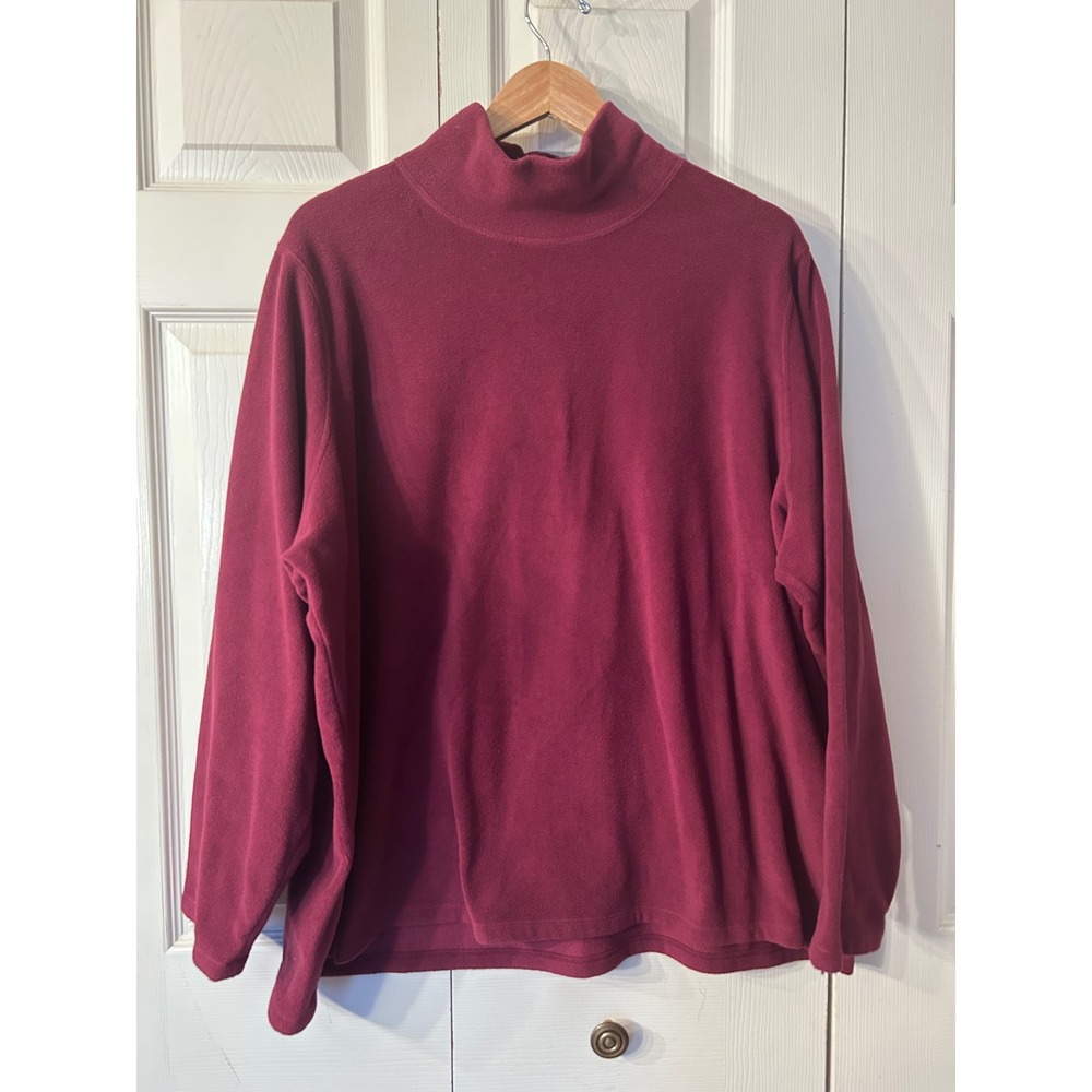 Lands End Burgundy Mock Neck Fleece Pullover Top Women Plus Size 24W 26W
